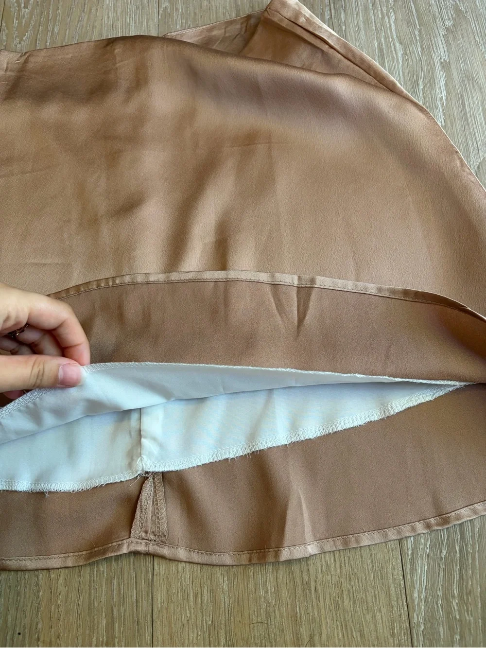LYANER Champagne Silk/Satin A-Line Double-Lined Skirt
